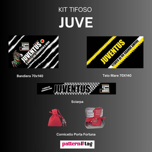 Kit Tifoso Juventus con telo mare, bandiera, sciarpa , cornicello porta fortuna