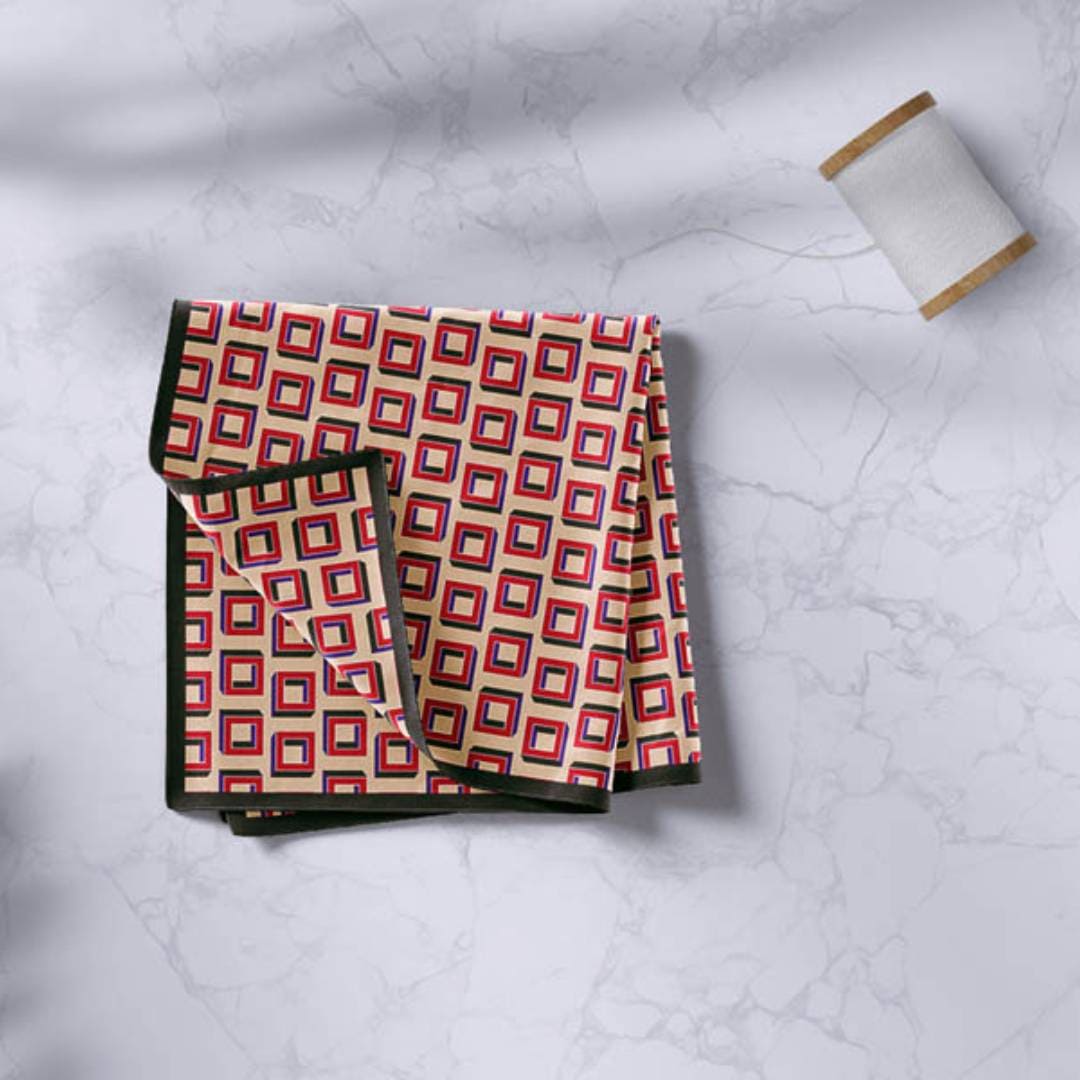 Pochette da uomo Mesmè - Fazzoletto da taschino geometrico con quadrati beige - Tessuto raso effetto seta