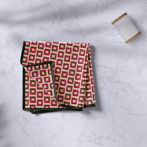 Pochette da uomo Mesmè - Fazzoletto da taschino geometrico con quadrati beige - Tessuto raso effetto seta