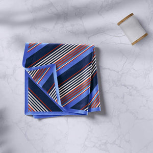 Pochette da uomo Mesmè - Fazzoletto da taschino classico strisce oblique blu - Tessuto raso effetto seta