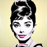 Pannello in tessuto dedicato a Audrey Hepburn, con una rappresentazione dell'icona di eleganza e stile senza tempo. Un elemento decorativo che aggiunge classe, raffinatezza e un tocco di glamour al tuo spazio, celebrando la leggenda del cinema.