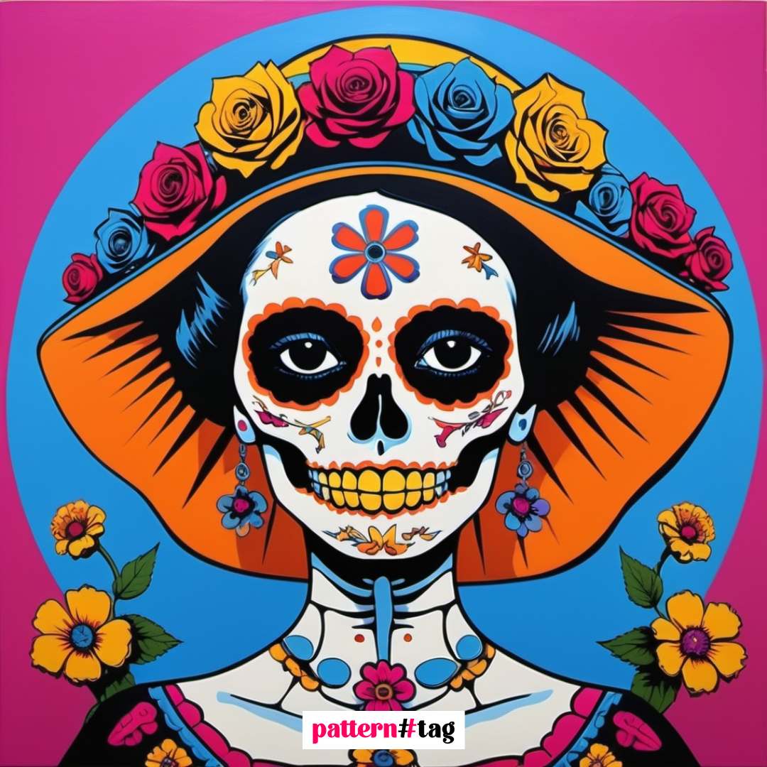 **Pannello in tessuto dedicato alla Catrina messicana**, con una rappresentazione dell'iconica figura che celebra la tradizione, la bellezza e il simbolismo della cultura messicana. Un elemento decorativo che aggiunge colore, eleganza e un tocco di significato culturale al tuo spazio.