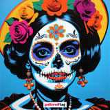 **Pannello in tessuto dedicato alla Catrina messicana**, con una rappresentazione dell'iconica figura che celebra la tradizione, la bellezza e il simbolismo della cultura messicana. Un elemento decorativo che aggiunge colore, eleganza e un tocco di significato culturale al tuo spazio.