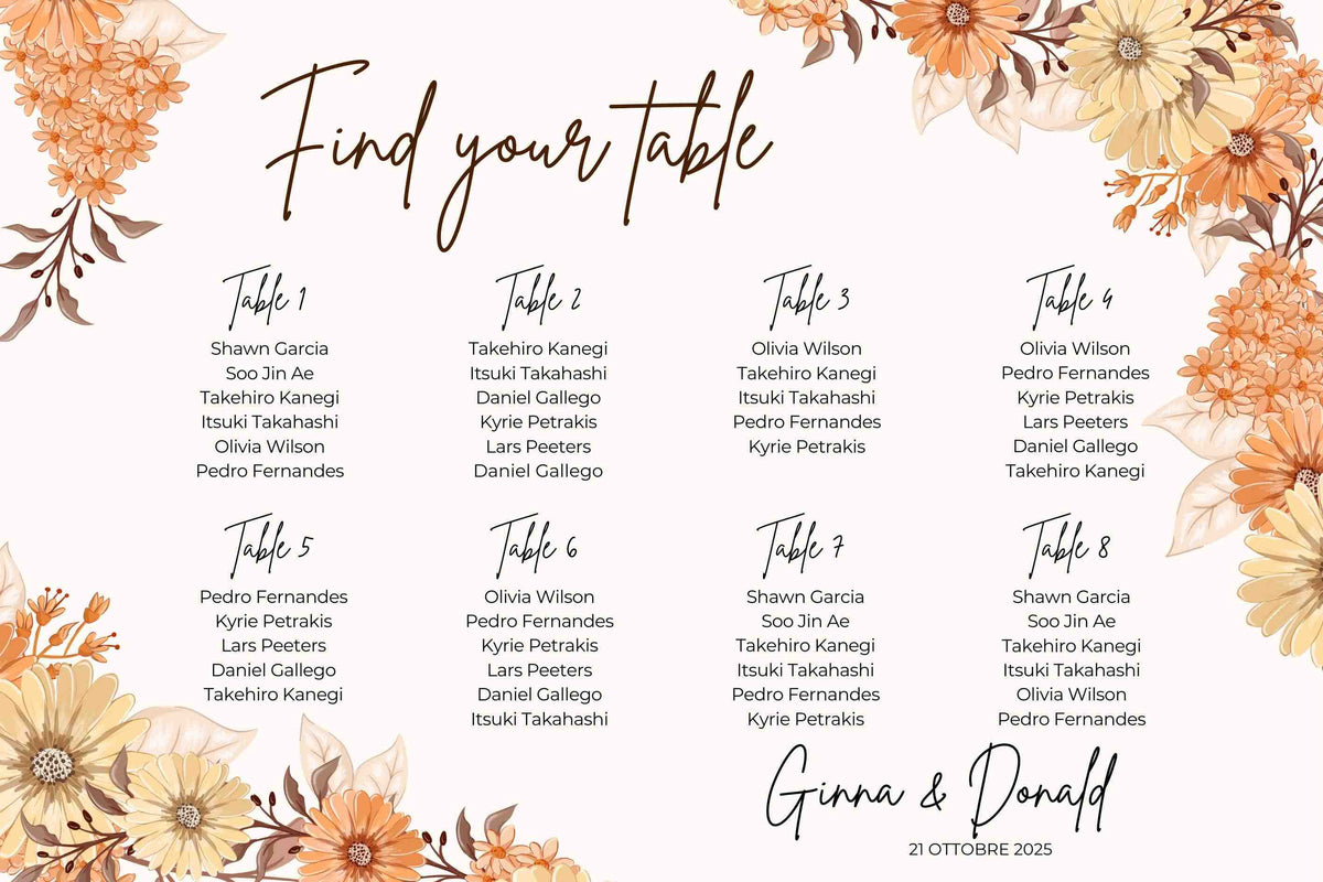 Tableau de Mariage Personalizzato