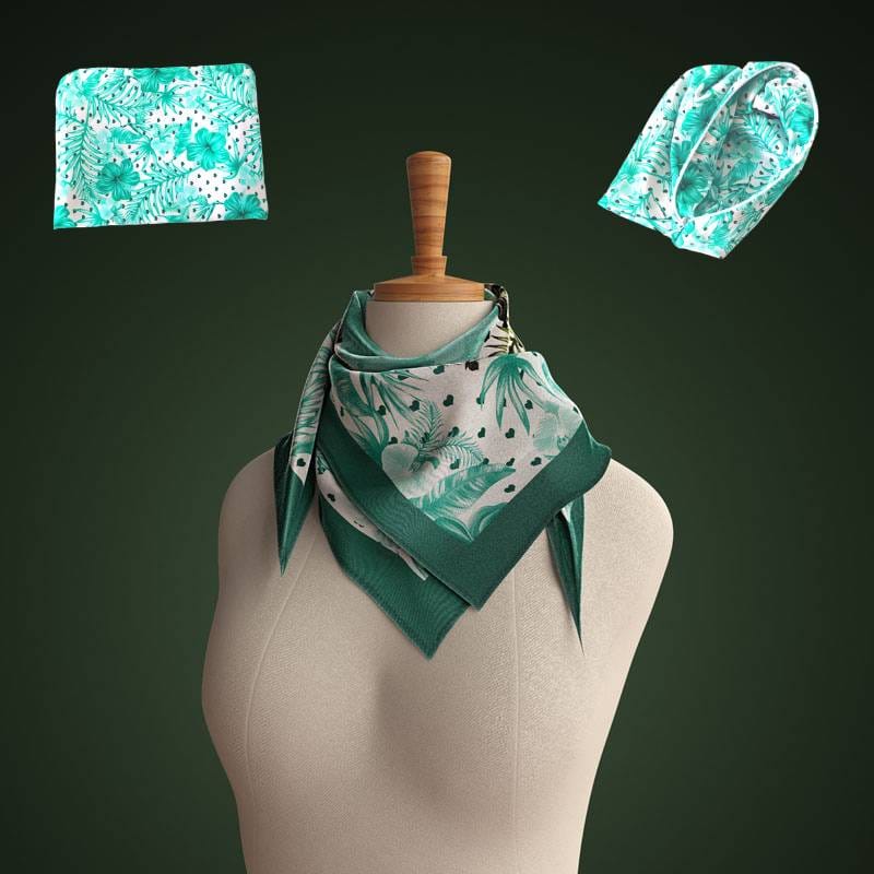 Foulard classico floreale verde Con Pochette - Main Image